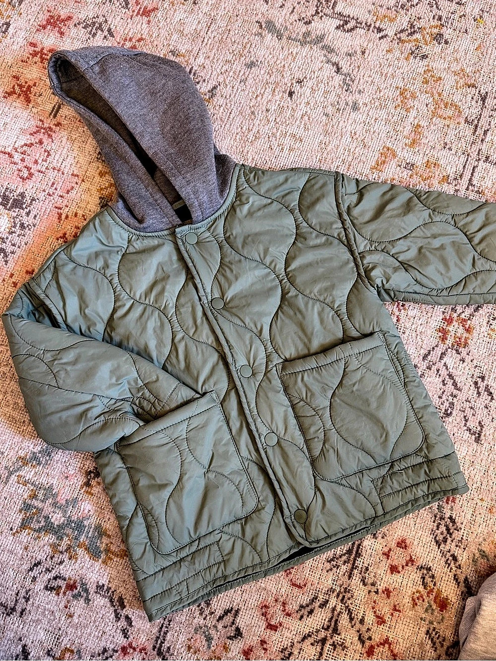 Kids Quilted Hooded Jacket in Green